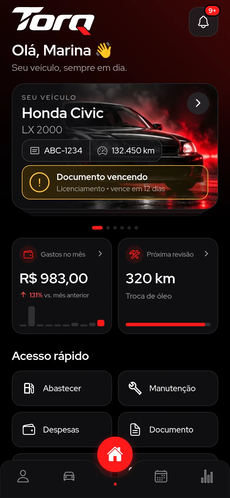Tela inicial do aplicativo Torq